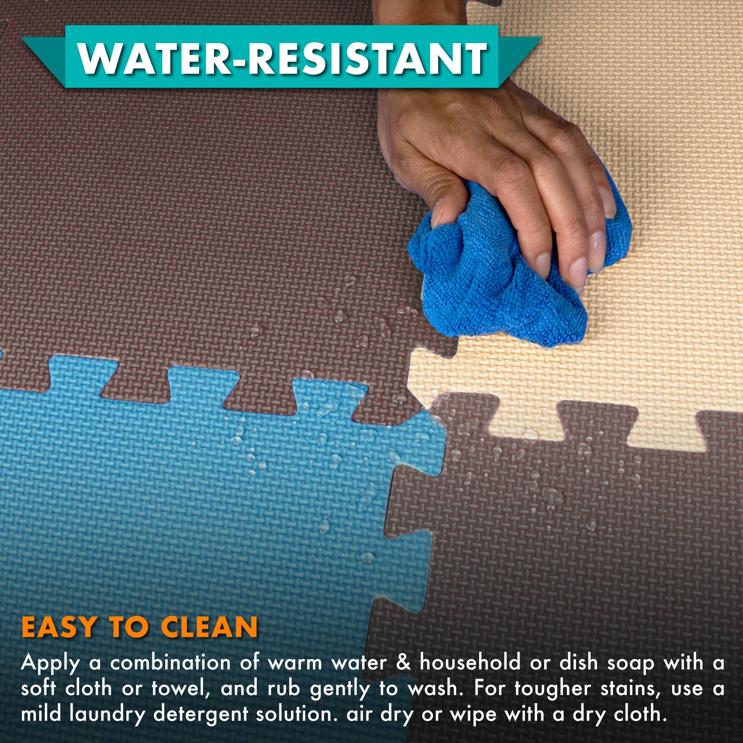 **WATER-RESISTANT**

**EASY TO CLEAN**

Apply a combination of warm water & household or dish soap with a soft cloth or towel, and rub gently to wash. For tougher stains, use a mild laundry detergent solution. Air dry or wipe with a dry cloth.