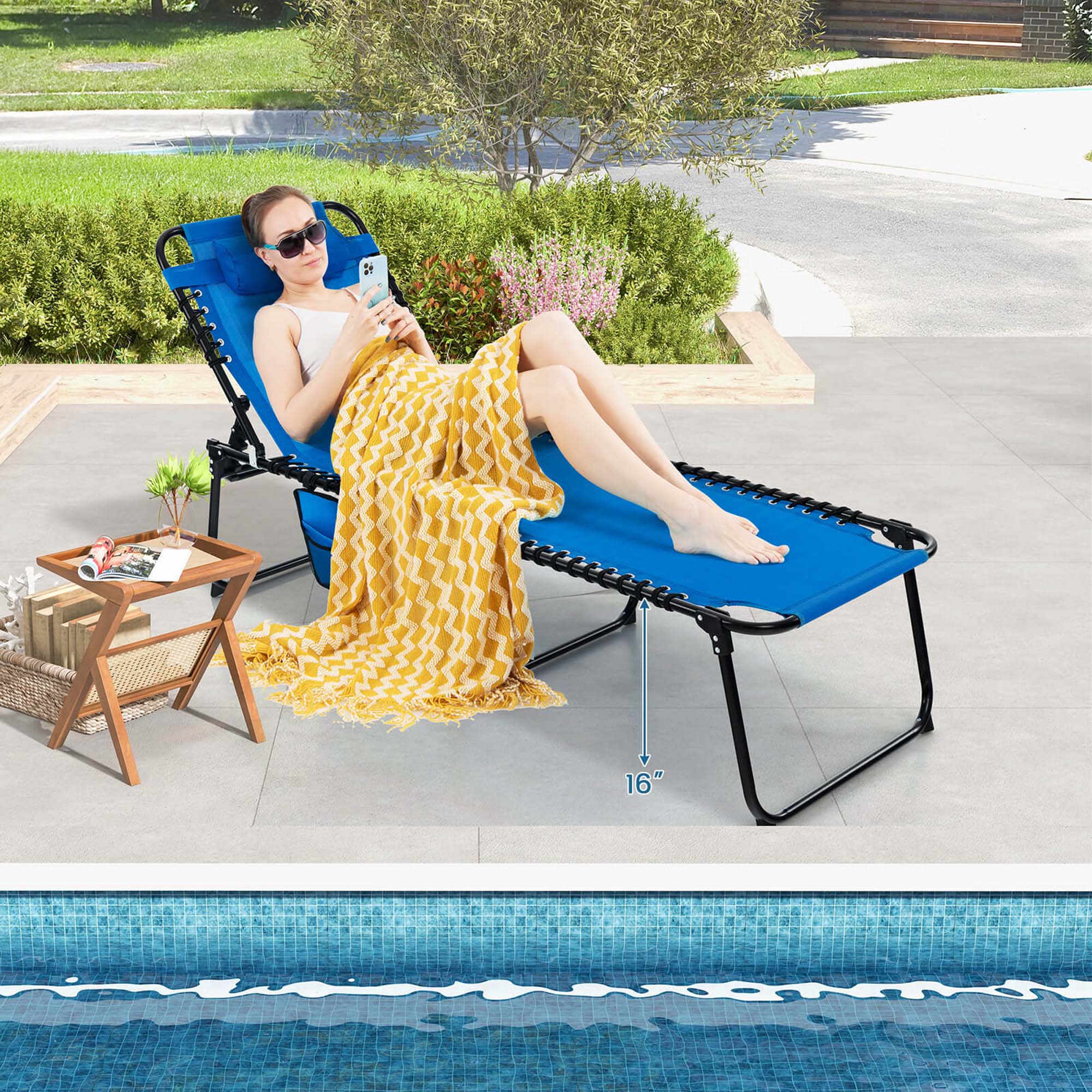 Alt View 3. Costway - Patio Folding Chaise Lounge Chair Portable Sun Lounger with Adjustable Backrest - Navy.