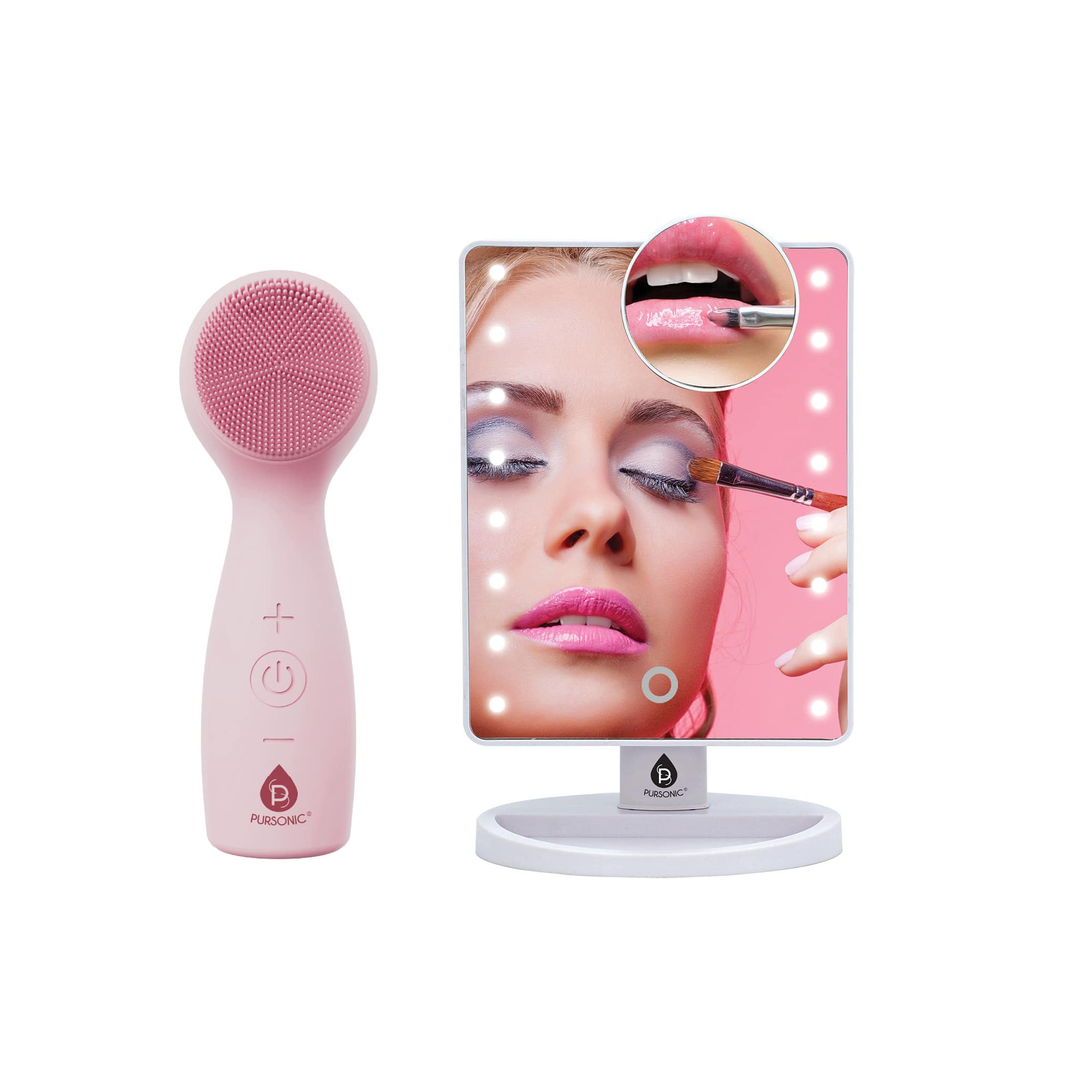 Pursonic - Dimmable LED Vanity Mirror & 3-in-1 Facial Cleansing Device LED Light