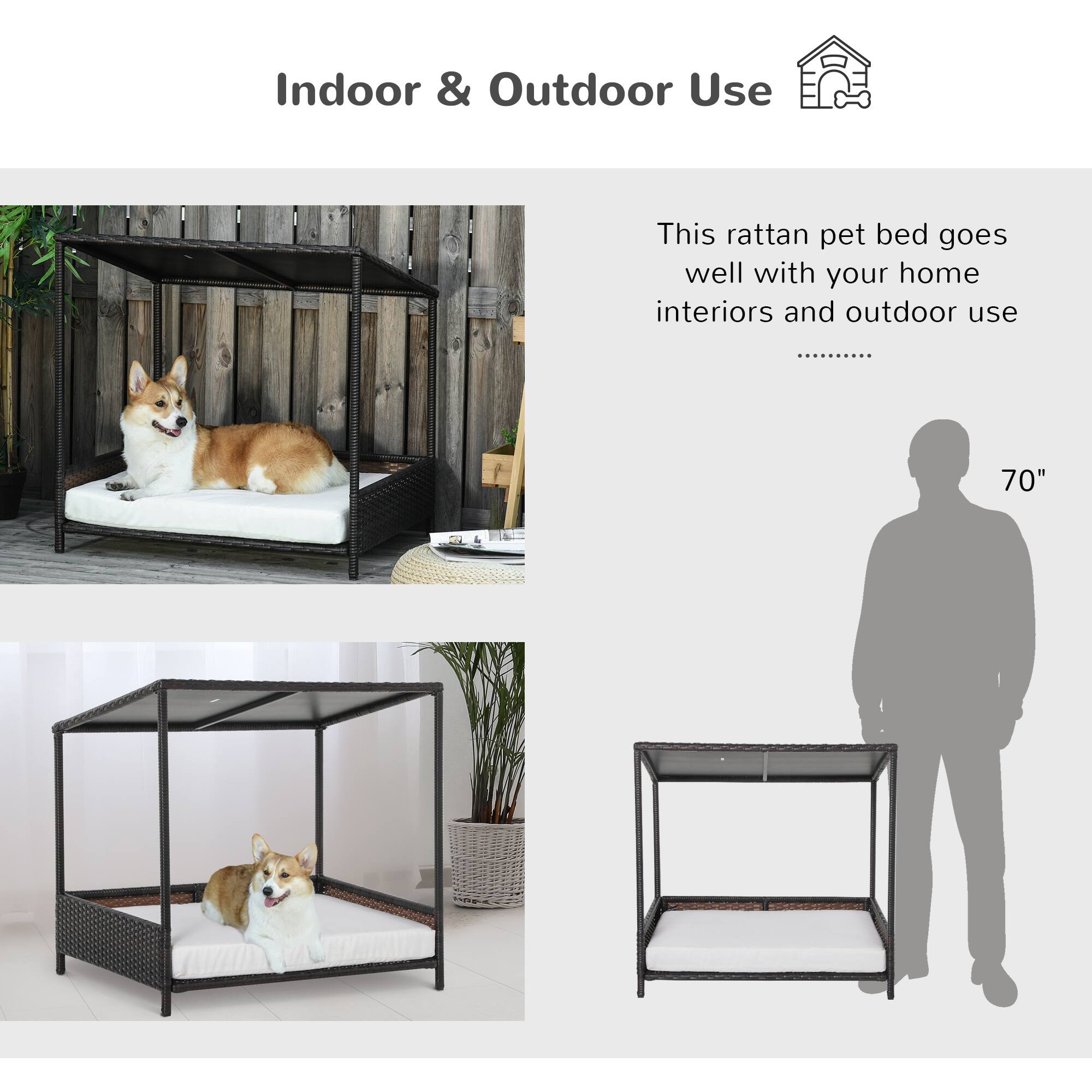 Indoor & Outdoor Use

This rattan pet bed goes well with your home interiors and outdoor use

70"