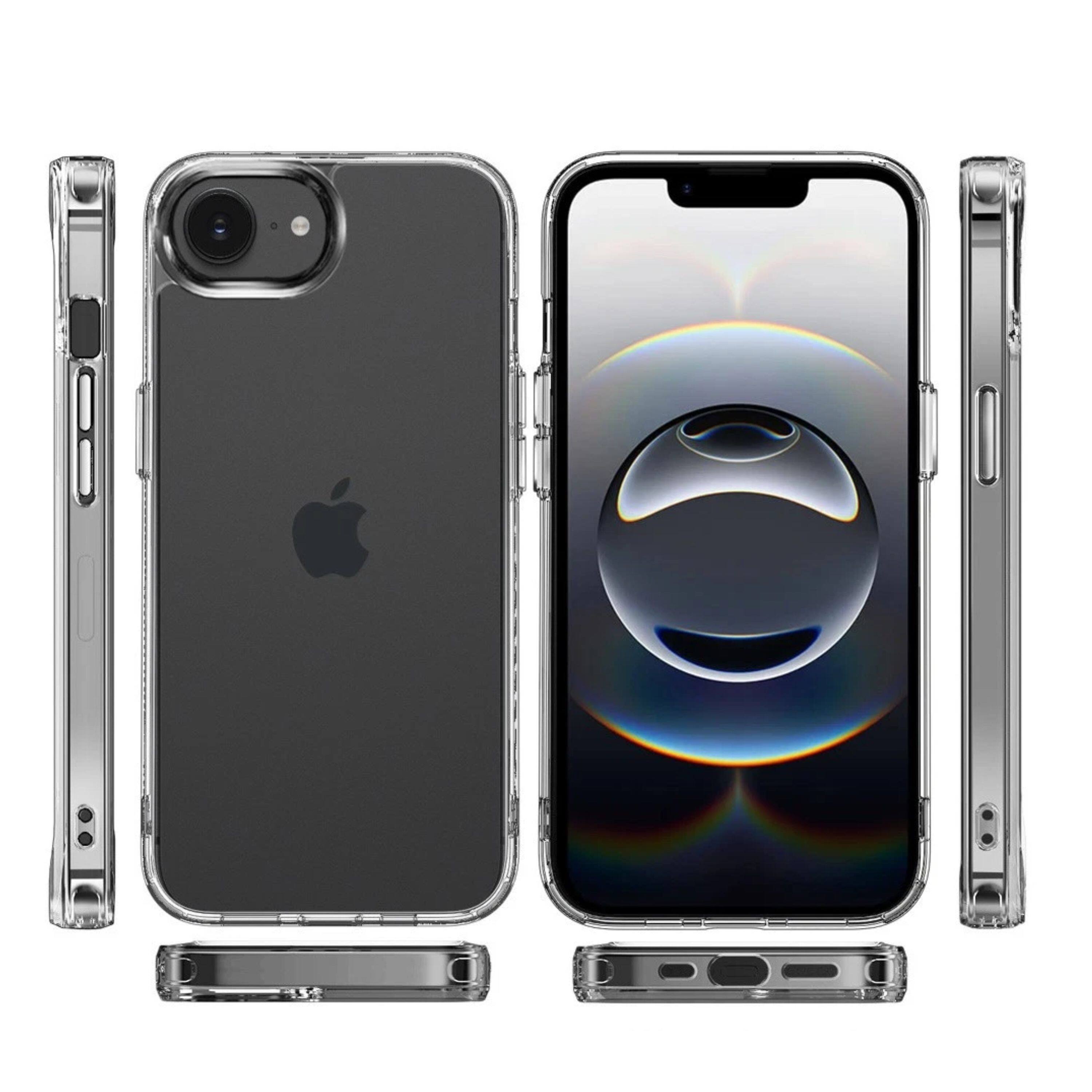 Angle. Kitcheniva - Shockproof Chrome Buttons Phone Case With Tempered Glass For iPhone 16e/17e - Clear.