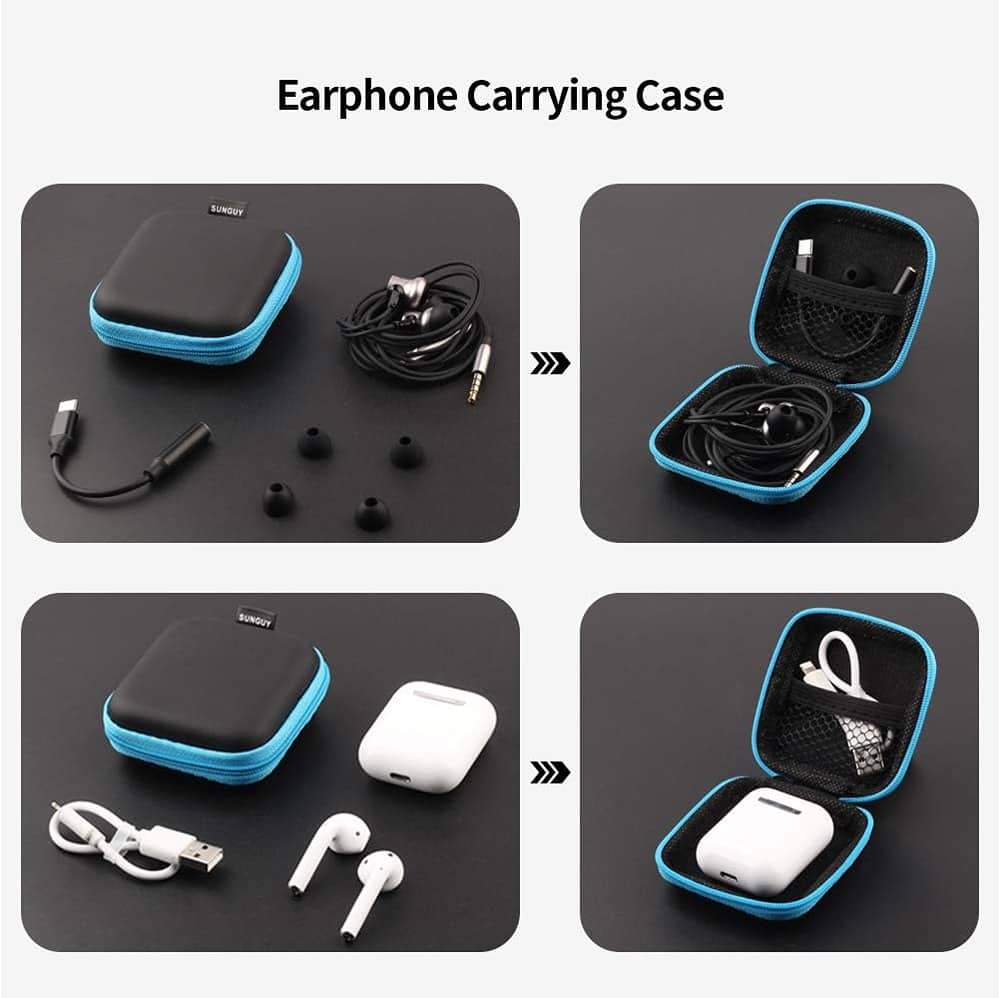 ACJPR - 5-Pack Earbud Case – Portable EVA Small Earbuds Carrying Storage Bag with Carabiners for Earphones, SD Cards, and Small