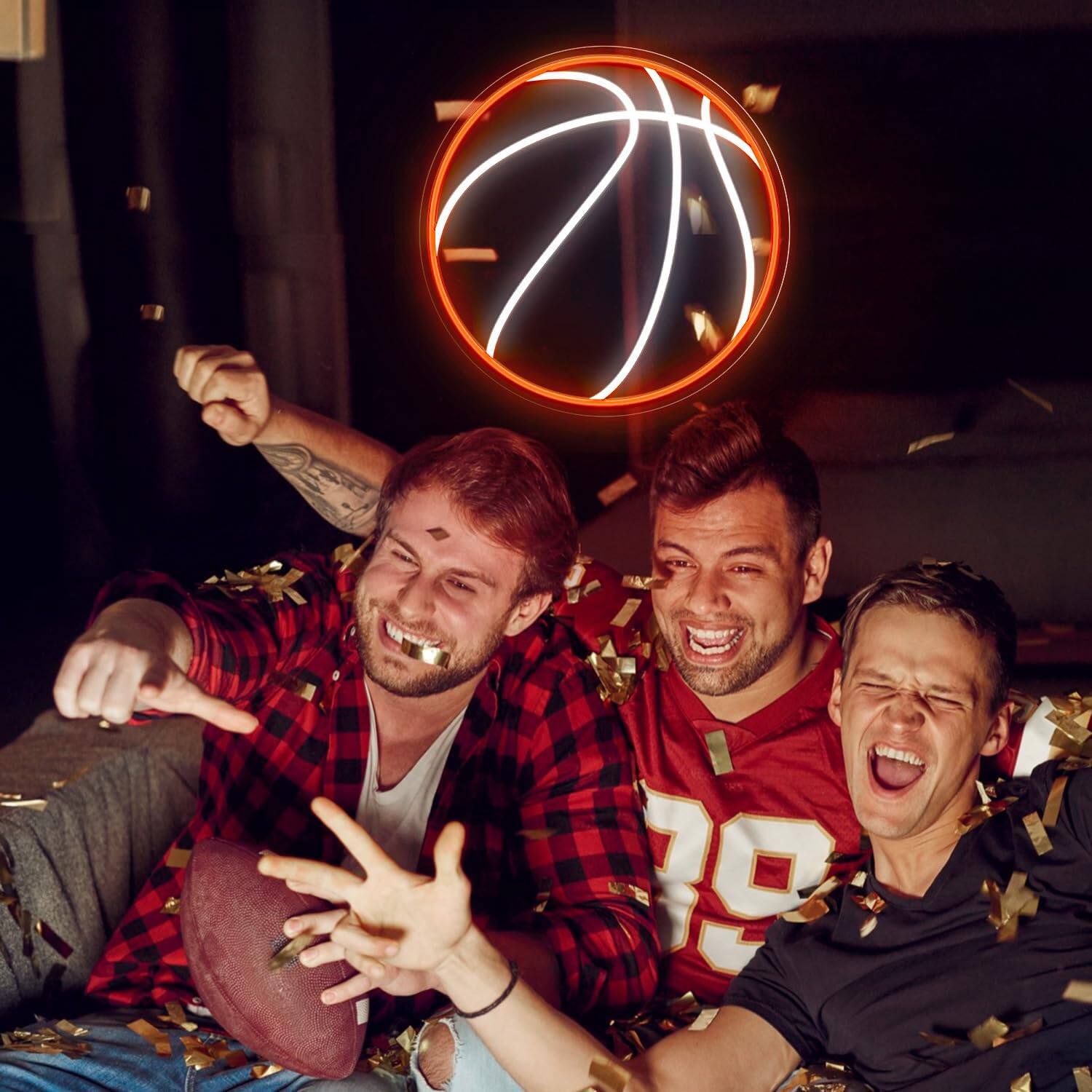 Alt View 1. PARKER SLATER - Basketball Neon Sign – Dimmable LED Wall Light, USB Powered Decor - orange and white.
