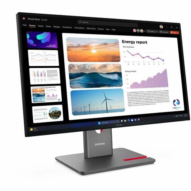 Wood Work Saved  
File Home Insert Draw Design Transitions Animations Slide Show Review View Help  

Energy report  
CO2 Emissions  
Energy output  

Lenovo