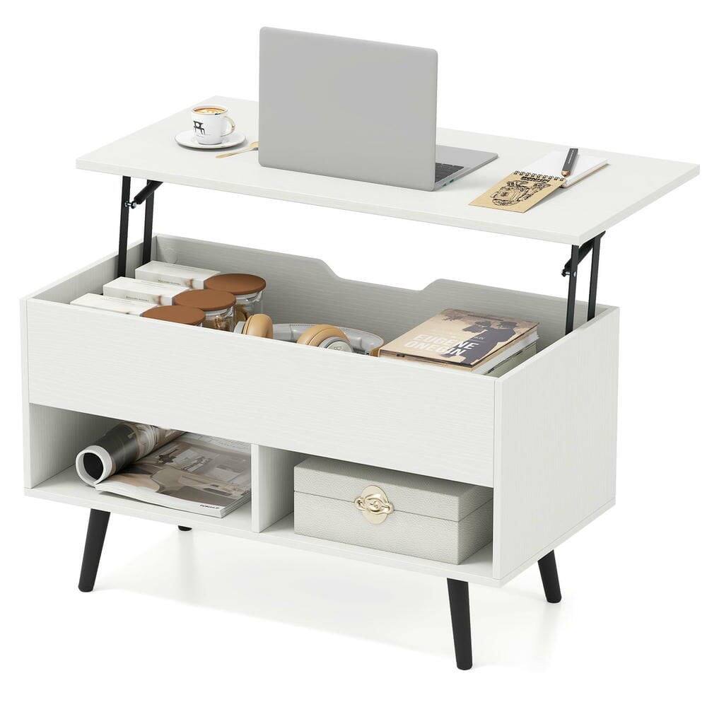Alt View 2. Kadyn - 31.5" Lift-Top Coffee Table with Hidden Compartment and 2 Open Shelves, White - White.
