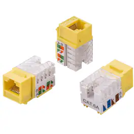 Cables Direct Online - Cat6A RJ45 Keystone Jack, 45° Angled, 8P8C 110 Punch-Down, Gold-Plated Contacts, T568A/B, 10Gbps High-Speed Network - Yellow
