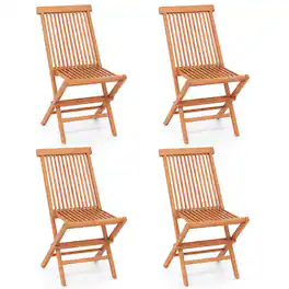 Gymax - Teak Wood Patio Chairs Set of 4 Outdoor Folding Chairs w/ High Back for Dining - Natural