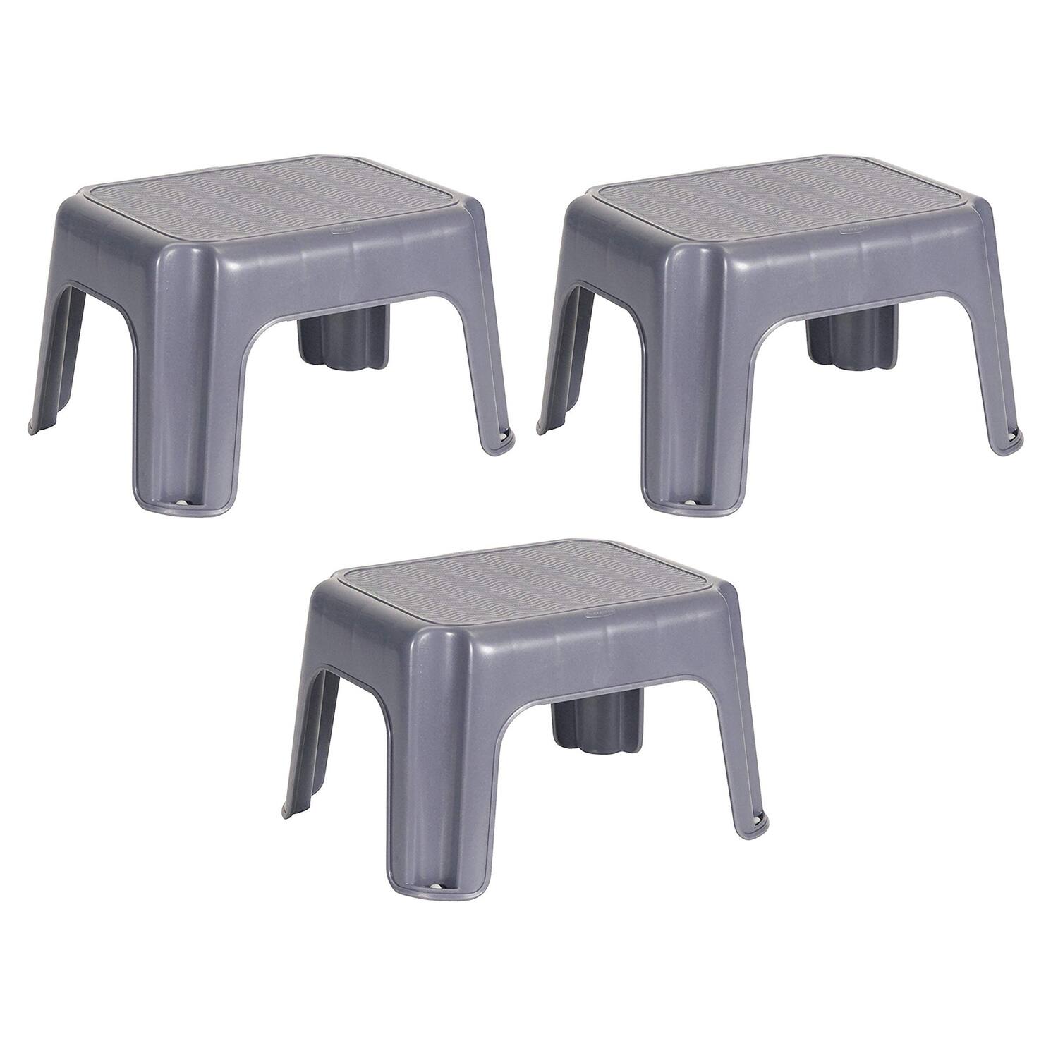 RubberMaid - Durable Plastic Step Stool w/ 250-LB Weight Capacity, (3 Pack) - Gray
