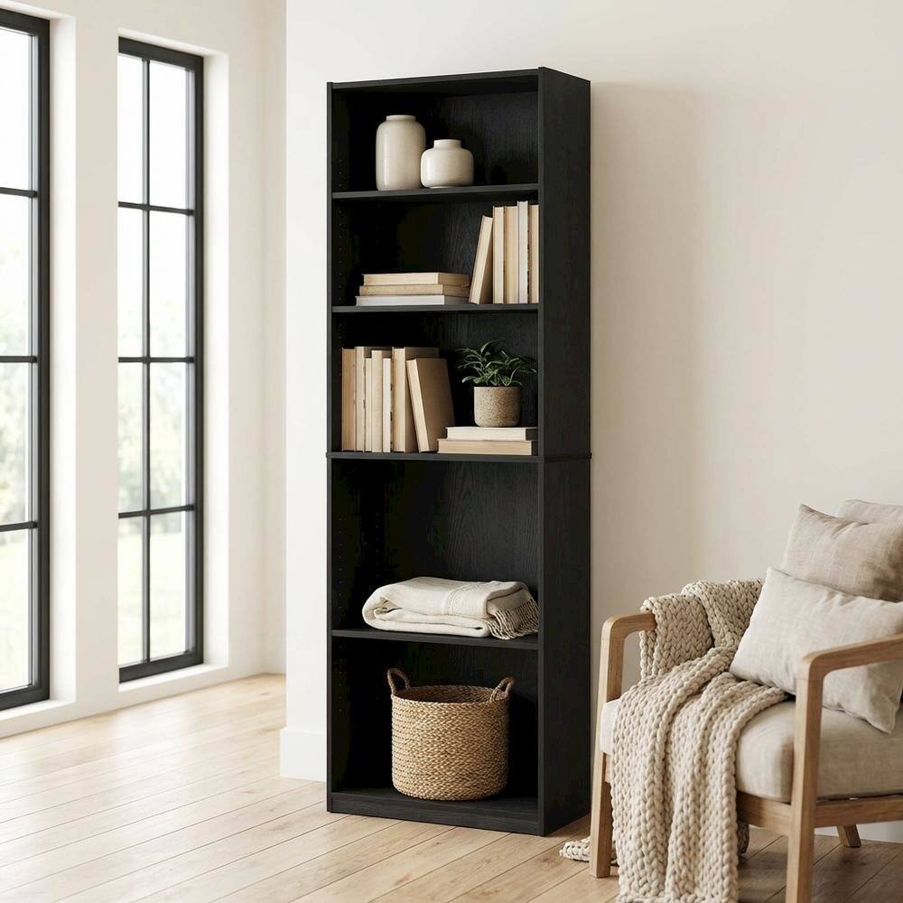 Left. FurniFact - Bookcase with Engineered Wood Finish and Open Shelving for Home Storage - Blackwood.