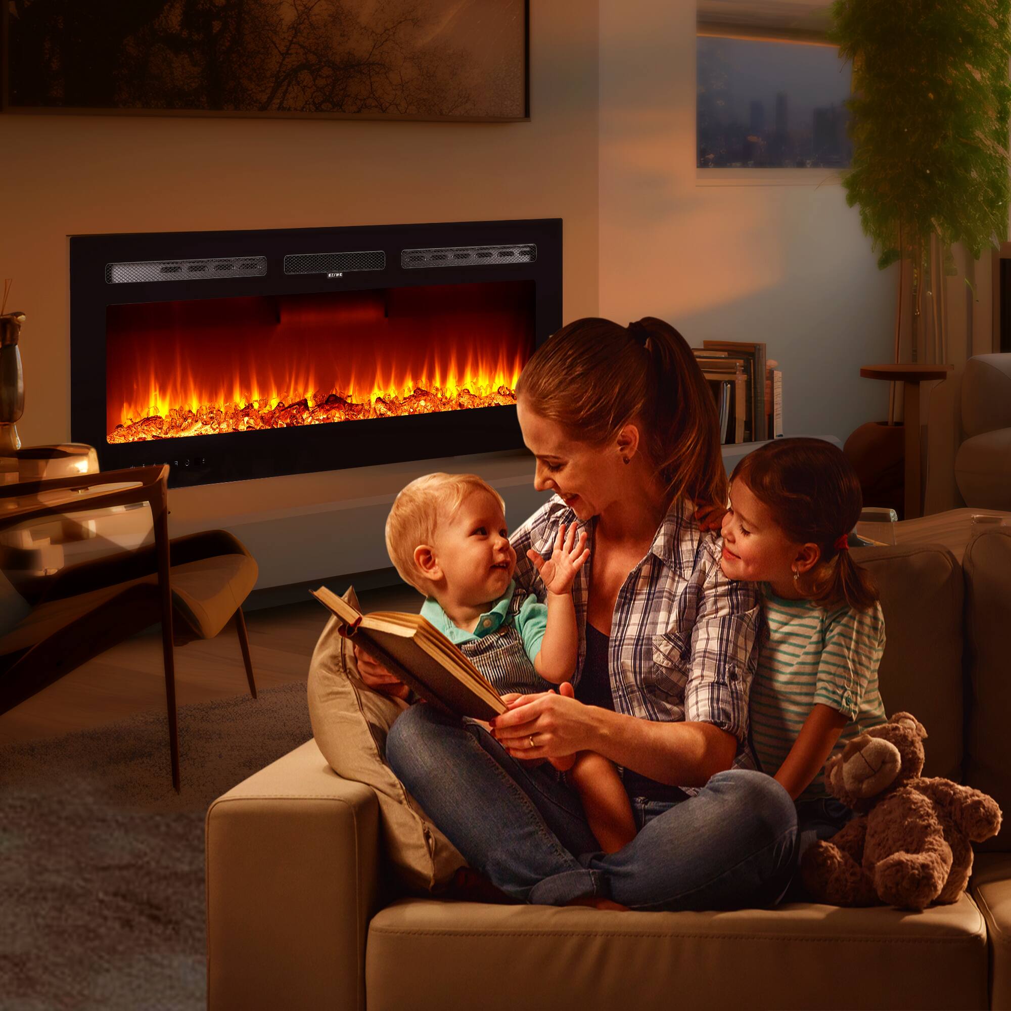 Alt View 8. GARVEE - 50" Electric Fireplace in-Wall Recessed and Wall Mounted, 750/1500W Ultra-Thin Fireplace Heater, 3 Heating Modes.