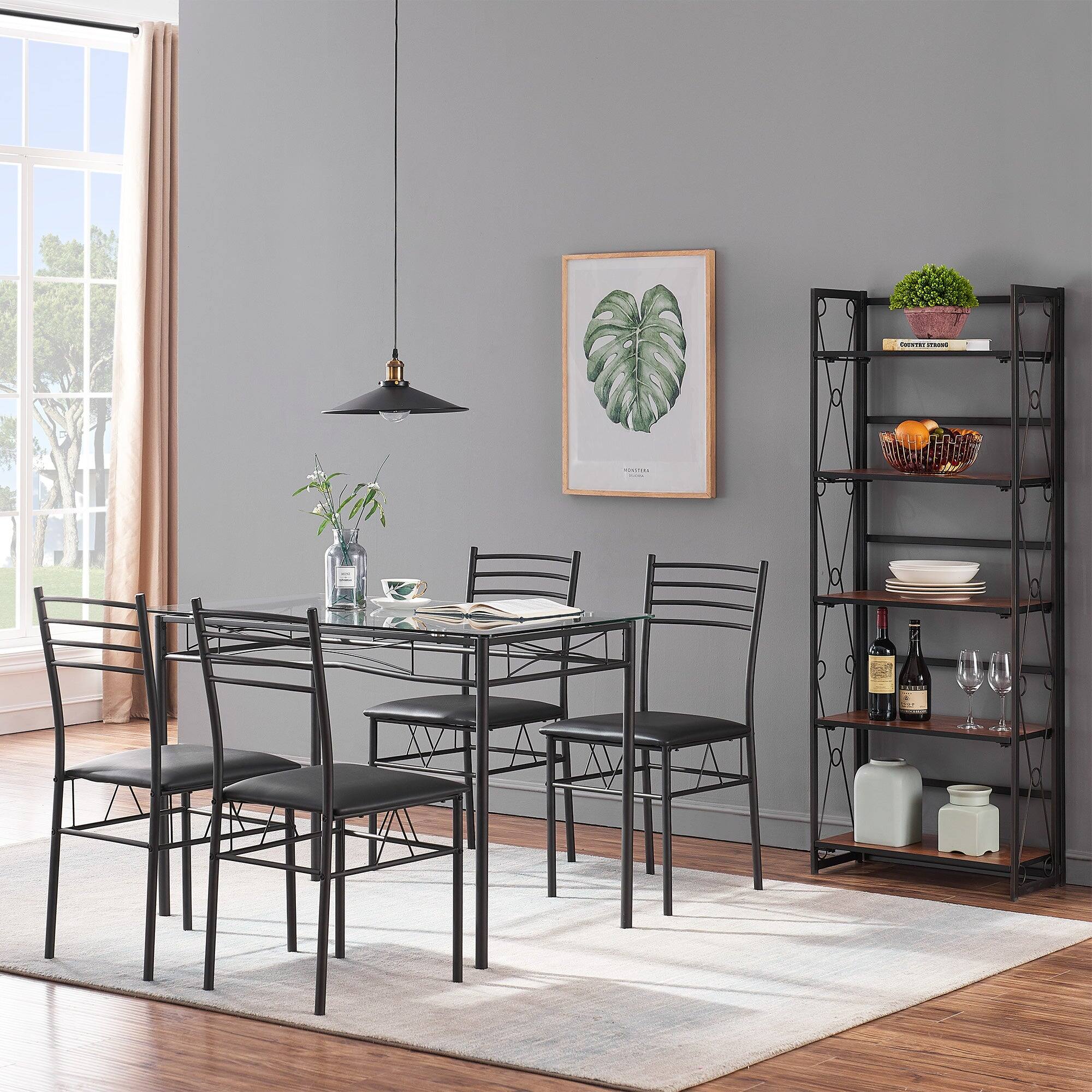 Alt View 4. Vecelo - 5-Tier No Assembly Folding Bookshelf - Sturdy Metal Frame, Display Stand Shelves, Space-Saving Storage for Home & Office - Dark Brown.