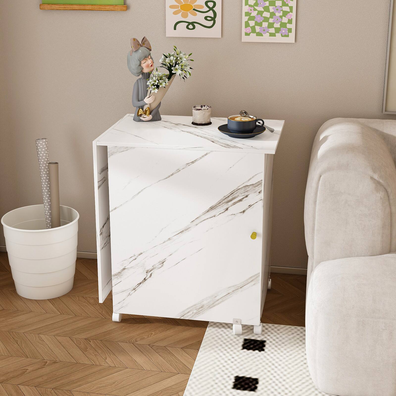 Alt View 10. Glintex - 4-in-1 Folding Sewing Table with Lockable Wheels – Multi-Functional Craft Station, End Table, Computer Desk with Shelves - White.