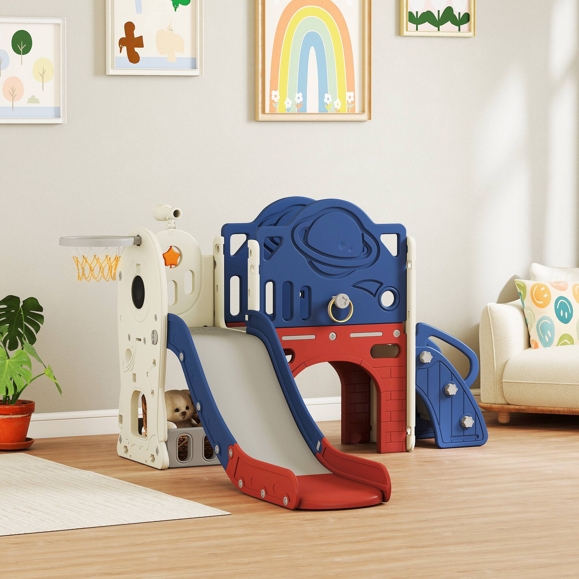 Alt View 1. Qaba - Toddler Slide Set with Basketball Hoop.