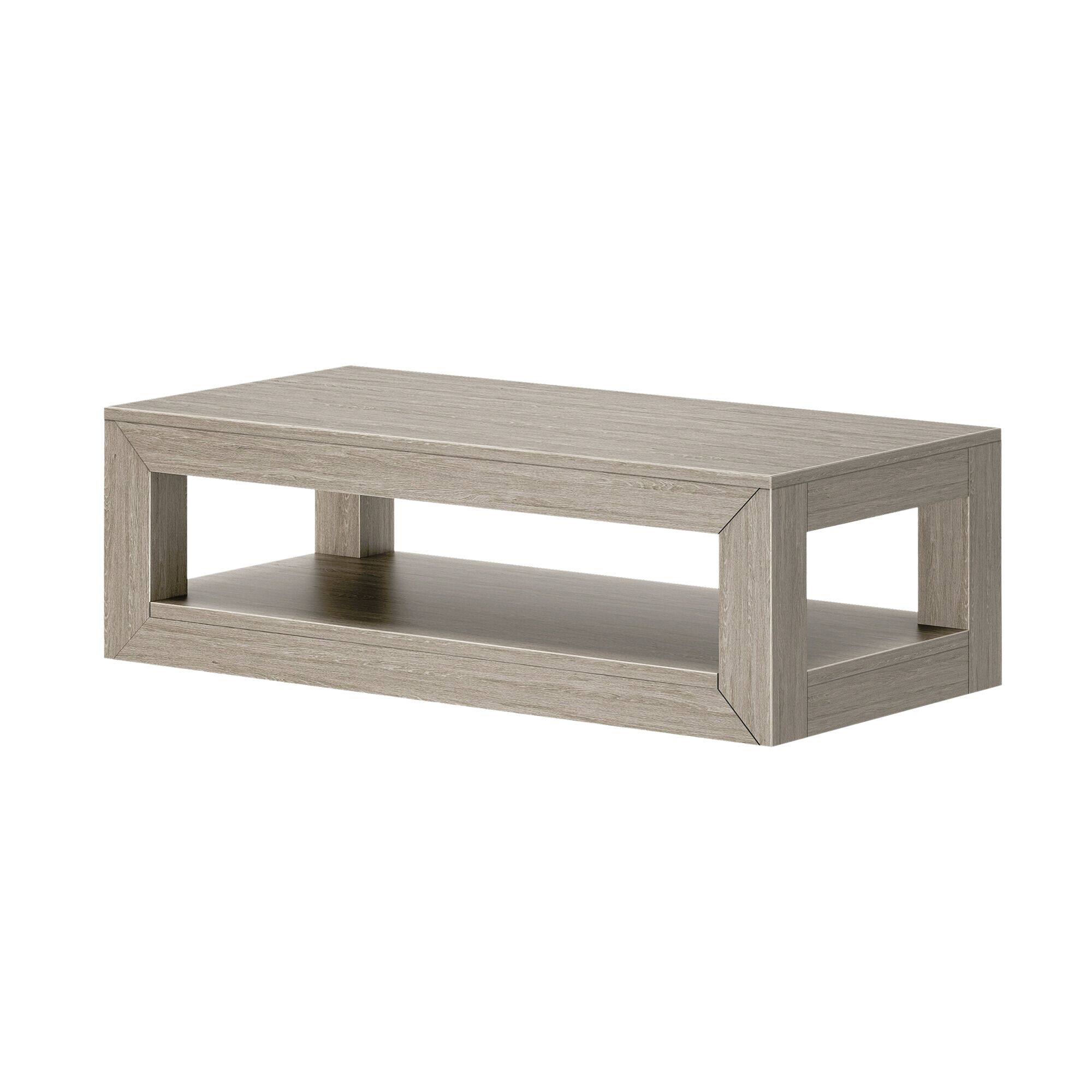 Alt View 2. Plank+Beam - Modern Rectangular Coffee Table with Bottom Shelf (48in x 24in / 1220mm x 610mm), Seashell Wirebrush - Seashell Wirebrush.
