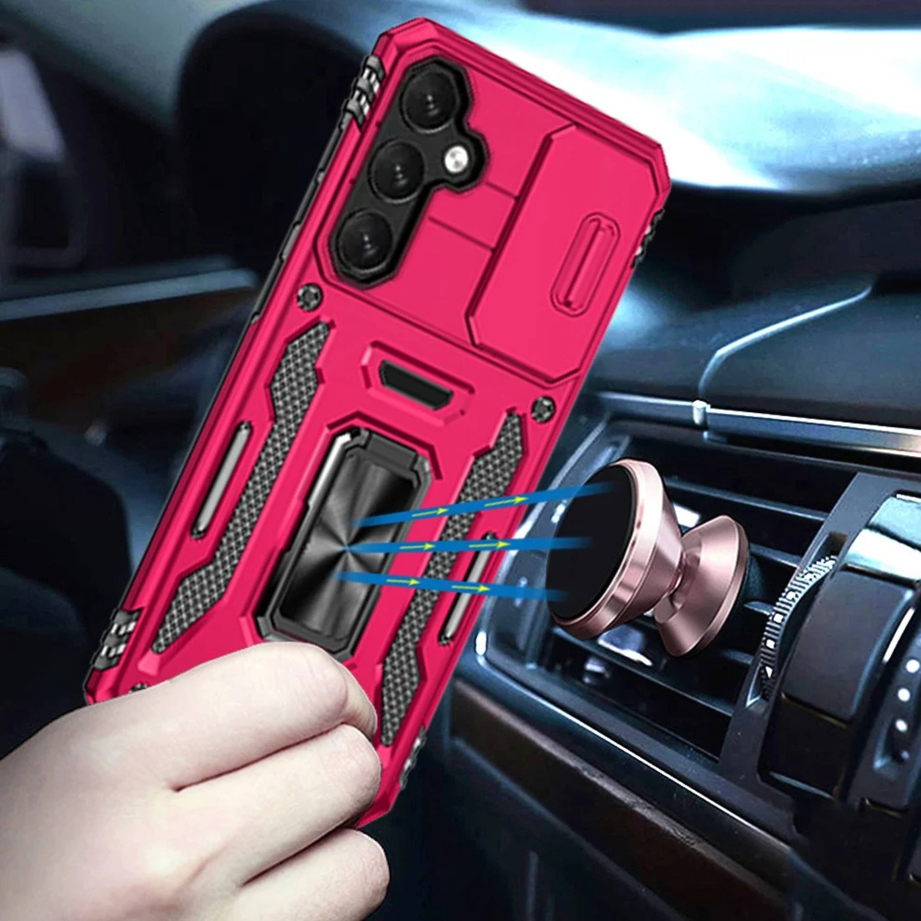 Angle. Kitcheniva - Sliding Camera Lens Cover Case For Samsung S25 FE With Magnetic Ring Stand Hot Pink - Hot Pink.