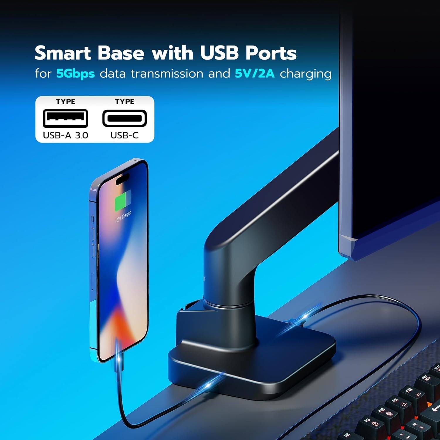 Smart Base with USB Ports for 5Gbps data transmission and 5V/2A charging

TYPE USB-A 3.0
TYPE USB-C