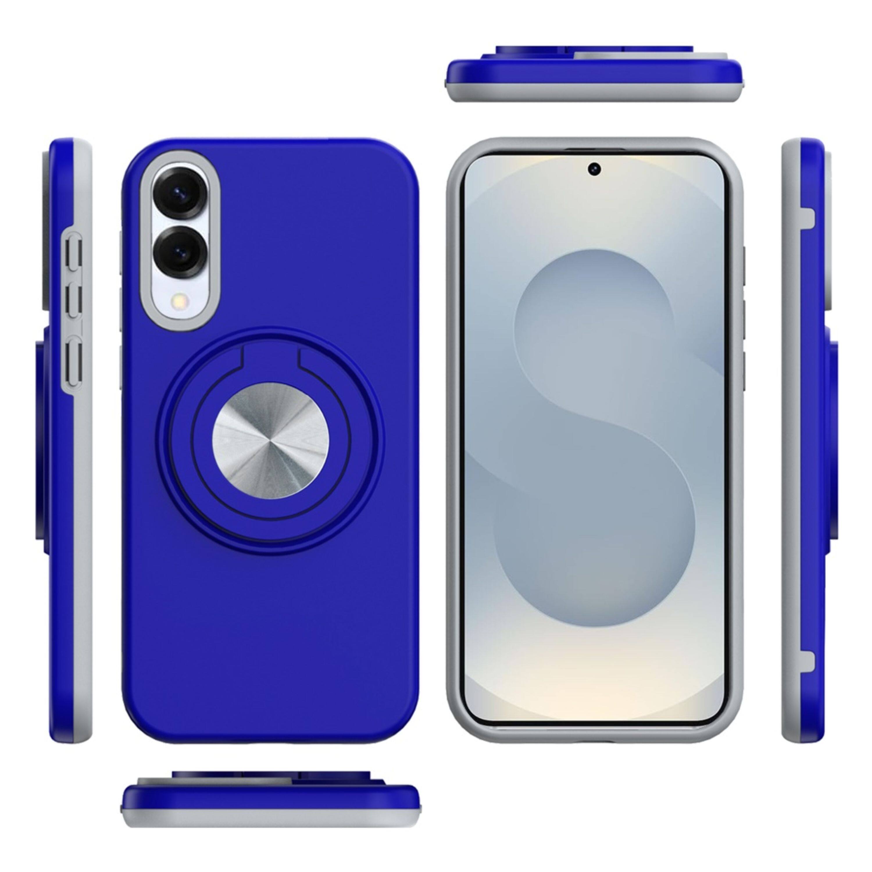 Left. Kitcheniva - Rugged Shockproof Cover 360 Rotating Stand With Tempered Glass For Samsung Galaxy S25 Edge Blue - Blue.
