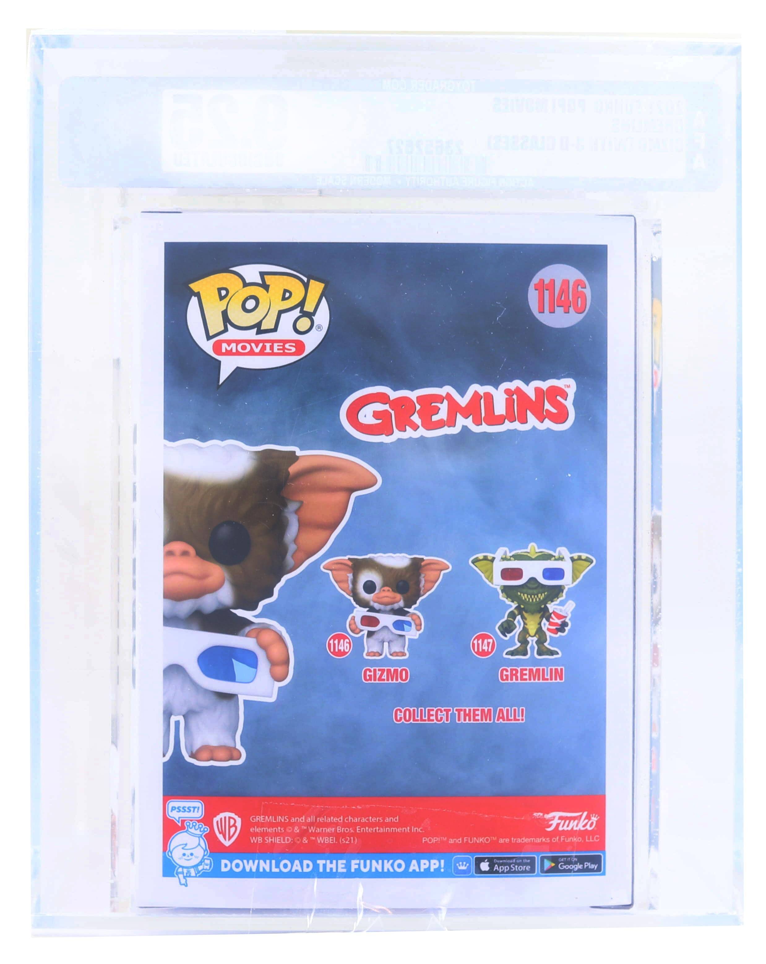 MOJ TOYGRADER POPIMOVIES OAHUAA0S 025 23652627 GLASSEST 0-1 TALEN SCALE TOP! 1146 MOVIES GREMLINS 1146 1147 GIZMO GREMLIN COLLECT THEM ALL! PSSST! GREMLINS and all related characters and Funko POP! and WB elements © & "Warner Bros. Entertainment Inc. - of Funko, LLC WB SHIELD: - & "WBEL (121) POP! and FUNKO are trademarks of Funko, LLC DOWNLOAD THE FUNKO APP! App Store Google Play