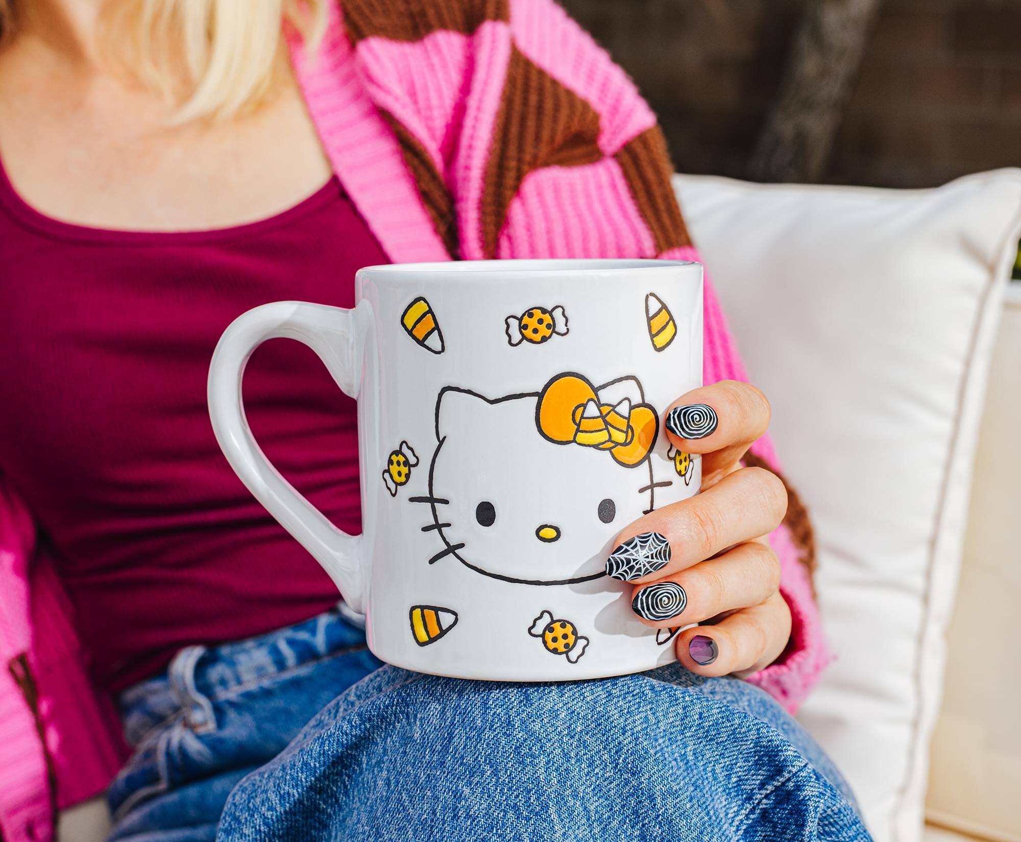 Alt View 4. Silver Buffalo - Sanrio Hello Kitty Candy Corn Wax Resist Ceramic Pottery Mug | Holds 14 Ounces - Orange.