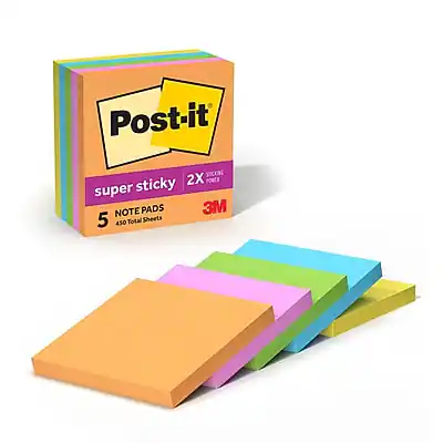 Post-it
super sticky 2X POWER
5 NOTE PADS
3M
450 Total Sheets