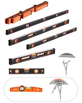 VEVOR - 6-Piece Torpedo Level, 78/48/32/24/16/10 Inch Box Levels Set, Bubble Vials Ruler for 45/90/180 Degree - Black + Orange