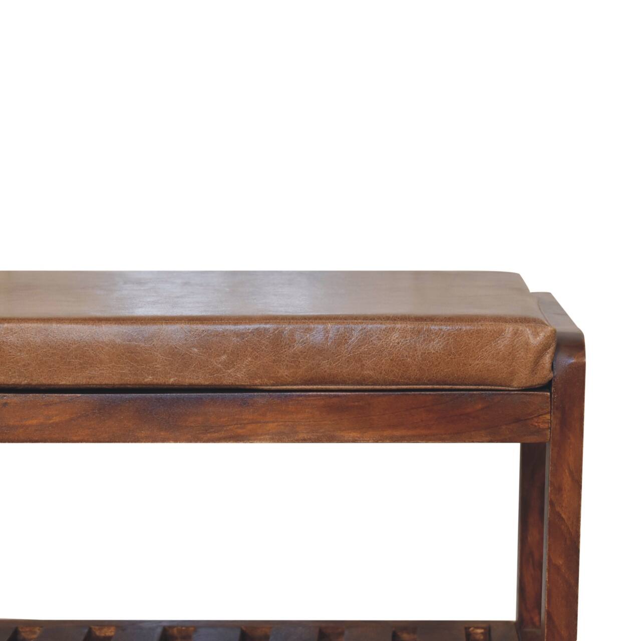 Back. Artisan Furniture - Artisan Furniture Solid Wood Buffalo Slatted Hallway Bench, Upholstered, Brown - Brown.