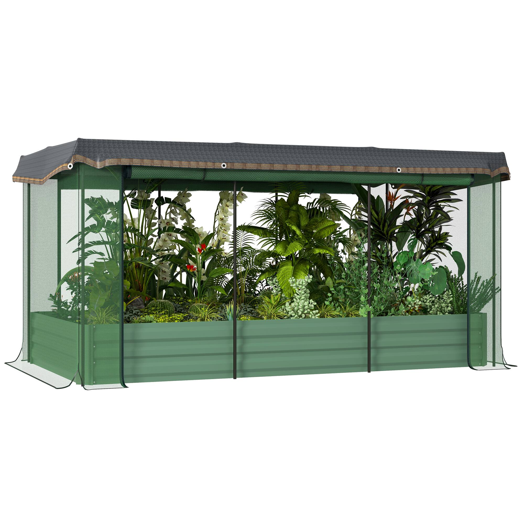 Outsunny - 7.3 x 3.4 x 1 ft Galvanized Raised Garden Bed with Crop Cage Plant Protection Net and Shade Cloth Roof - Green price history on PriceWatchPro