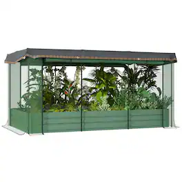 Outsunny - 7.3 x 3.4 x 1 ft Galvanized Raised Garden Bed with Crop Cage Plant Protection Net and Shade Cloth Roof - Green