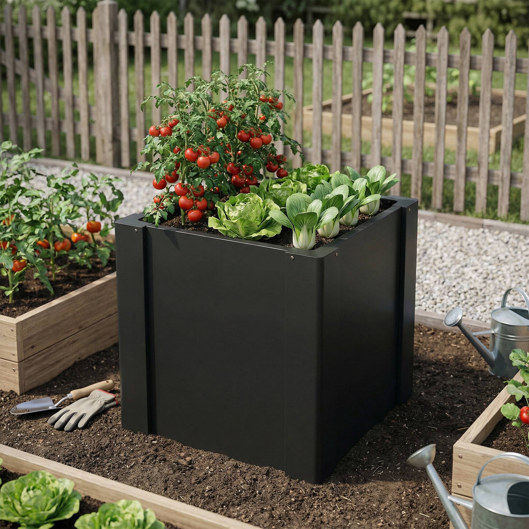 Alt View 1. Outsunny - Garden Bed Galvanized Planter Box Outdoor with Gloves for Gardening Vegetables, Flower, Herb - Black.