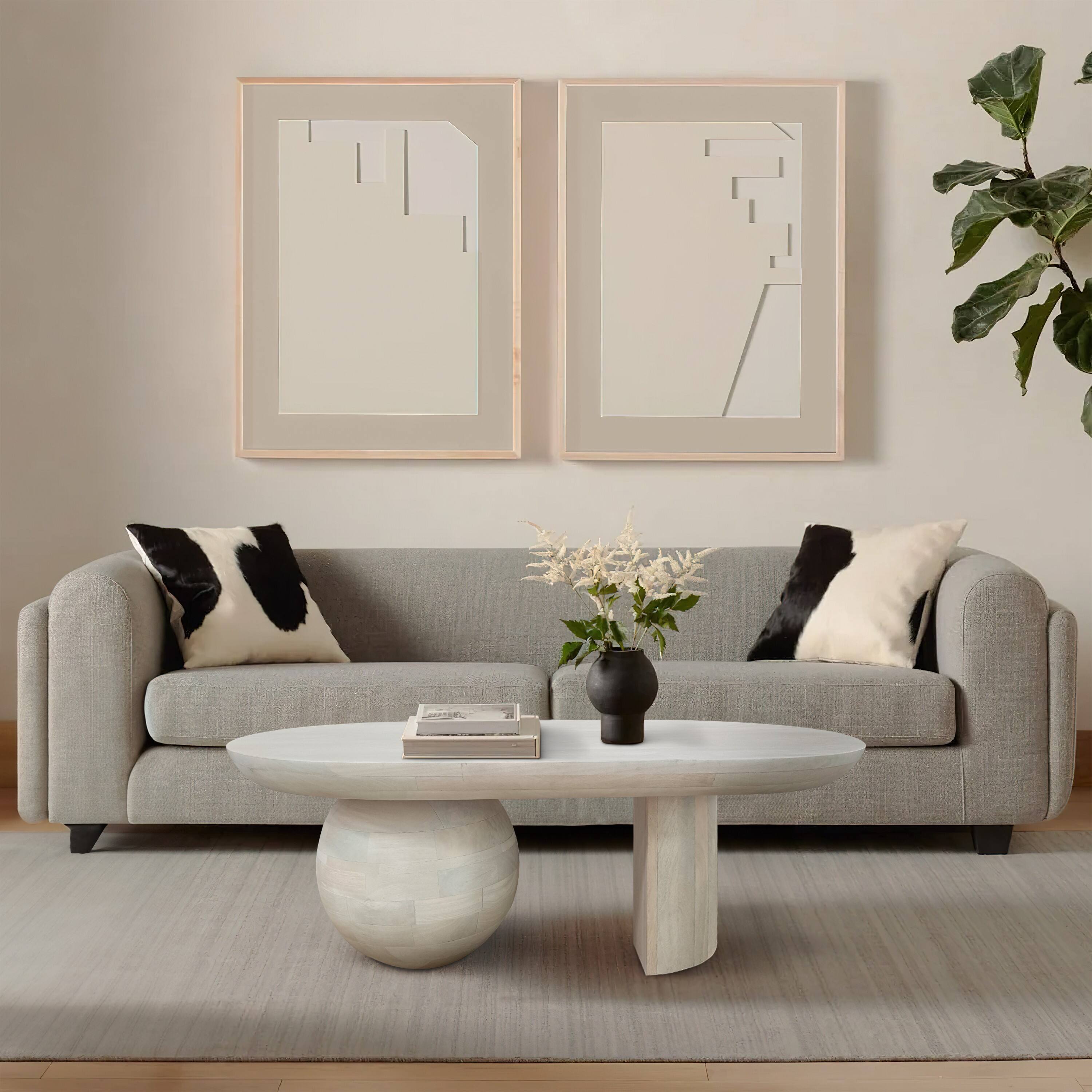 Alt View 9. Manhattan Lane - 38 Inch Coffee Table, Oblong Mango Wood Top with a Modern Ball Leg - White.