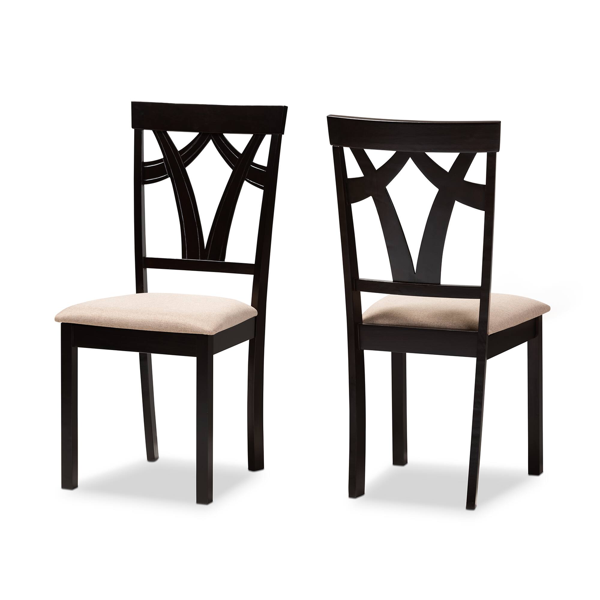 Baxton Studio - Set of 2 Sylvia Modern and Contemporary Fabric Upholstered and Espresso Finished Dining Chairs - Sand/Espresso Brown