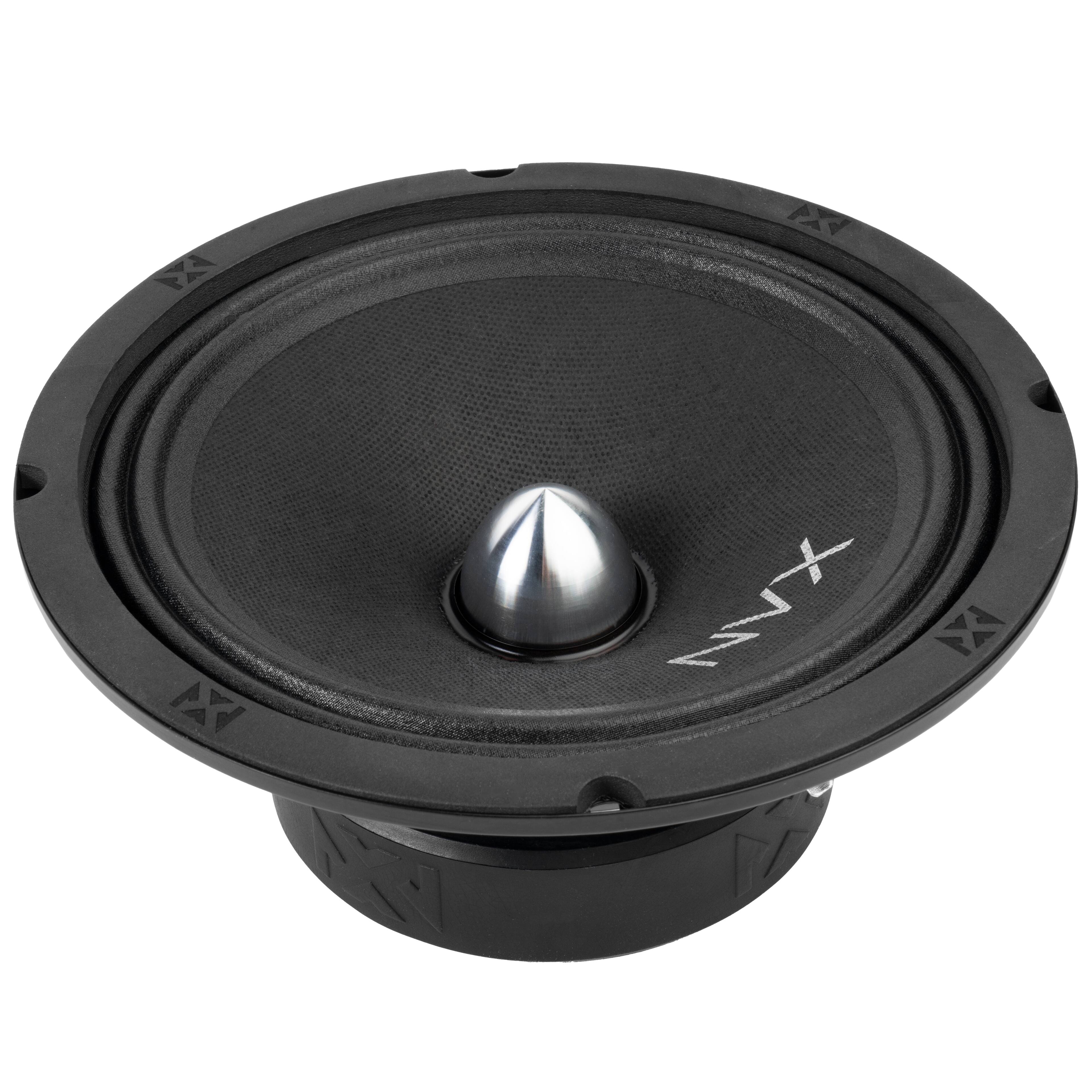 Left. NVX - VPRO8BM (Sold Individually) 500W Peak (250W RMS) 8in V-Series Pro Midrange Loudspeaker with Bullet Aluminum Phase Plug.