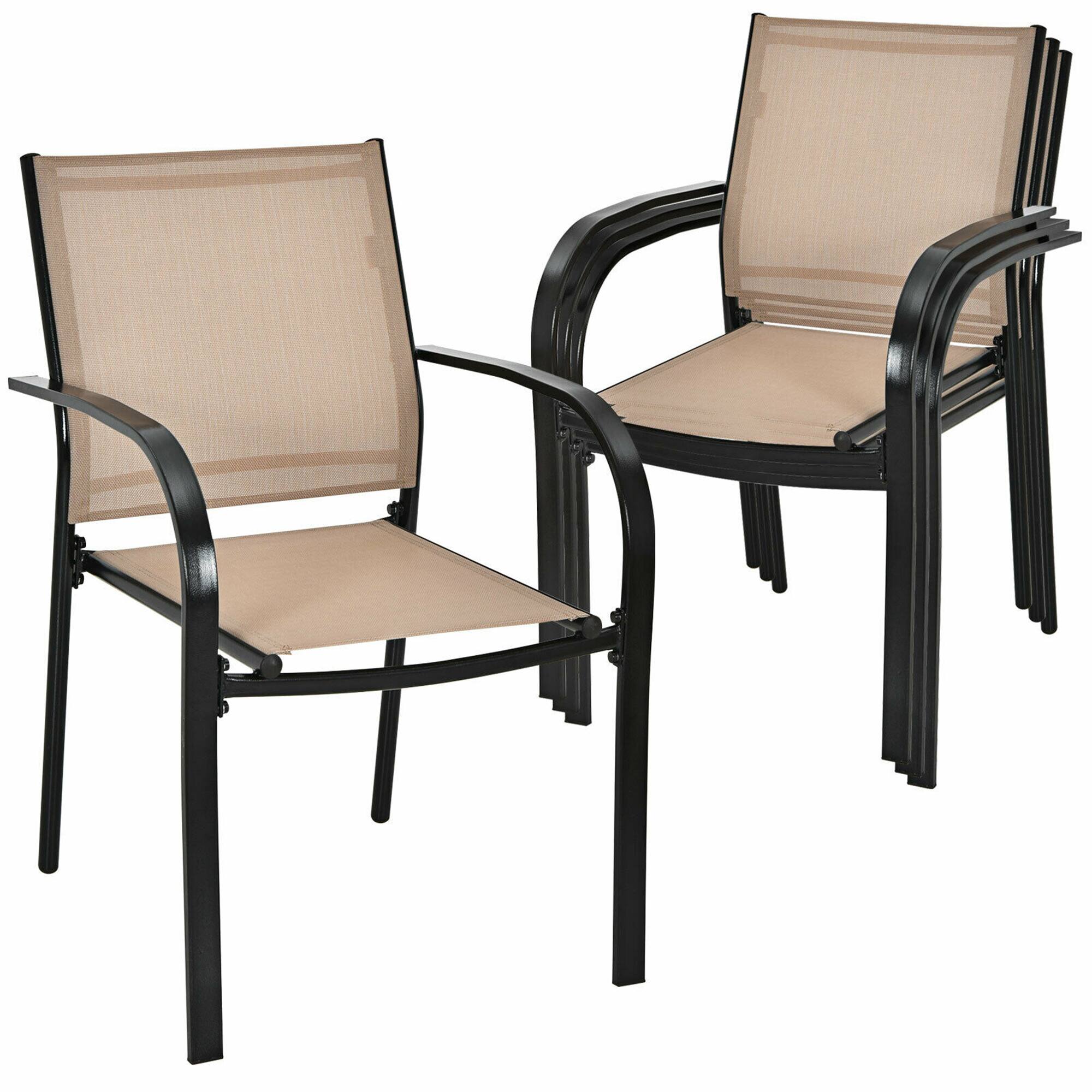 Alt View 7. Gymax - Gymax 4PCS Stackable Patio Dining Chair w/ Steel Frame & Quick-drying Fabric - Brown and black.