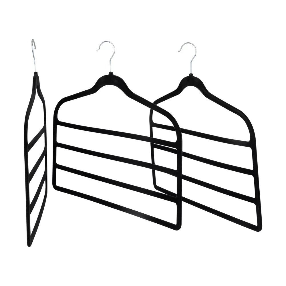 Angle. Elle Decor - 4‑Tier Non‑Slip Velvet Pant Hangers, Set of 3 Closet Organizers in Gray - Gray.