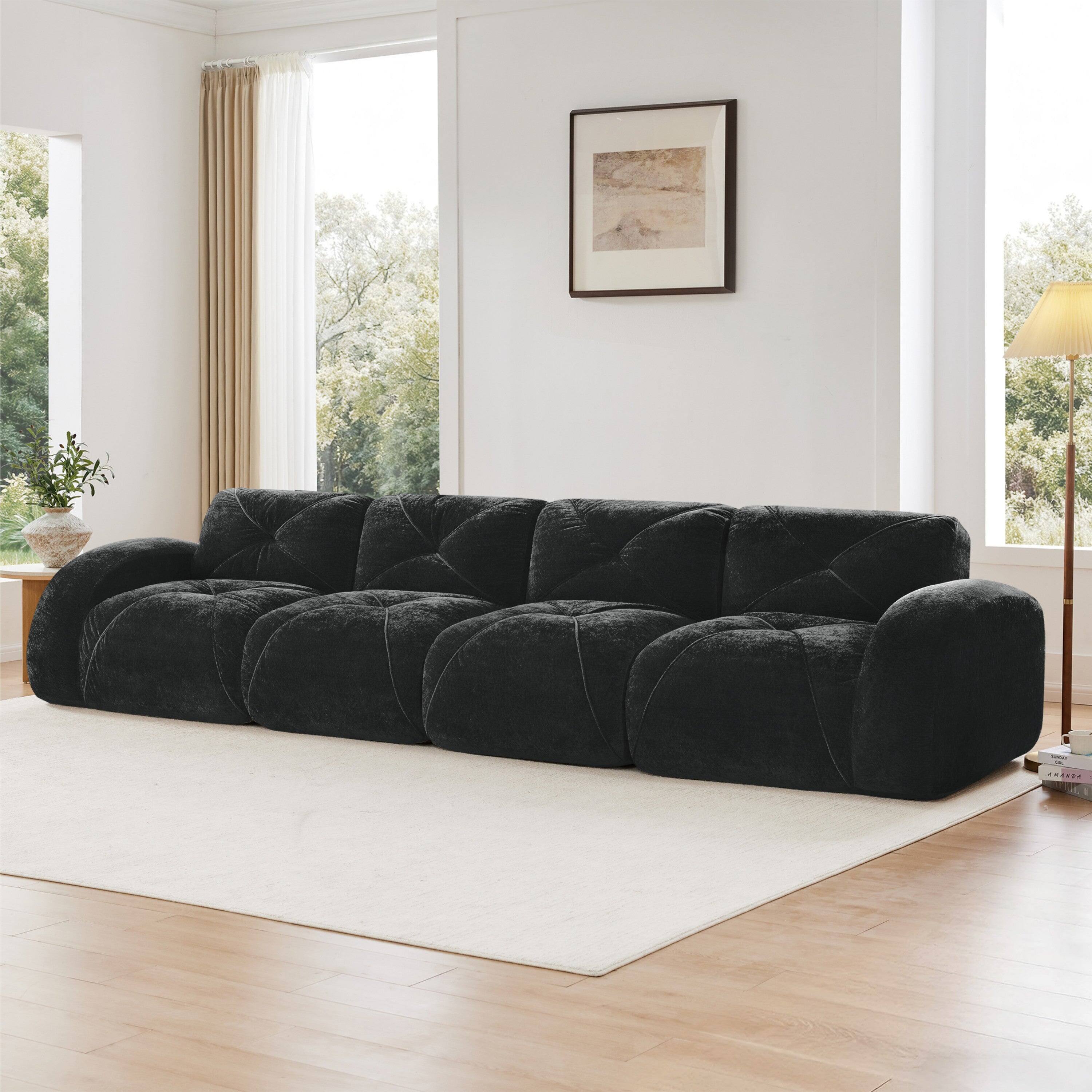 Alt View 3. Boyel Living - 140in Velvet Tufted Sofa 32D High Density Sponge Ergonomic Anti Slip No Assembly Living Room Theater Green - Black.