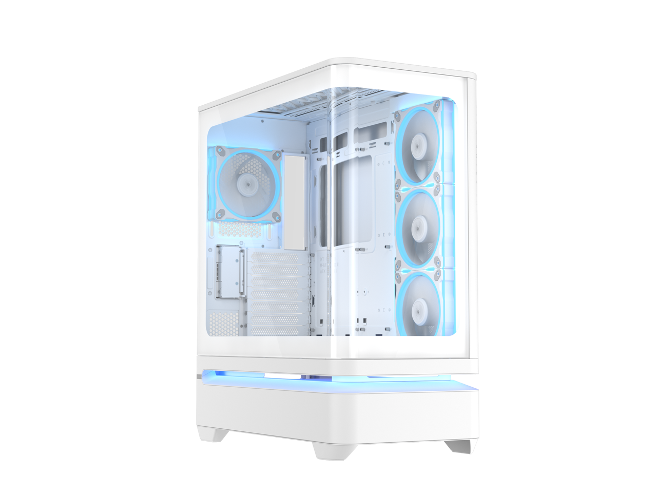 Front. ASUS - ASUS Prime AP304 White ARGB ATX Case, Curved Glass, 4 ARGB Fans, 420mm GPU, 360mm Radiator Support - White.