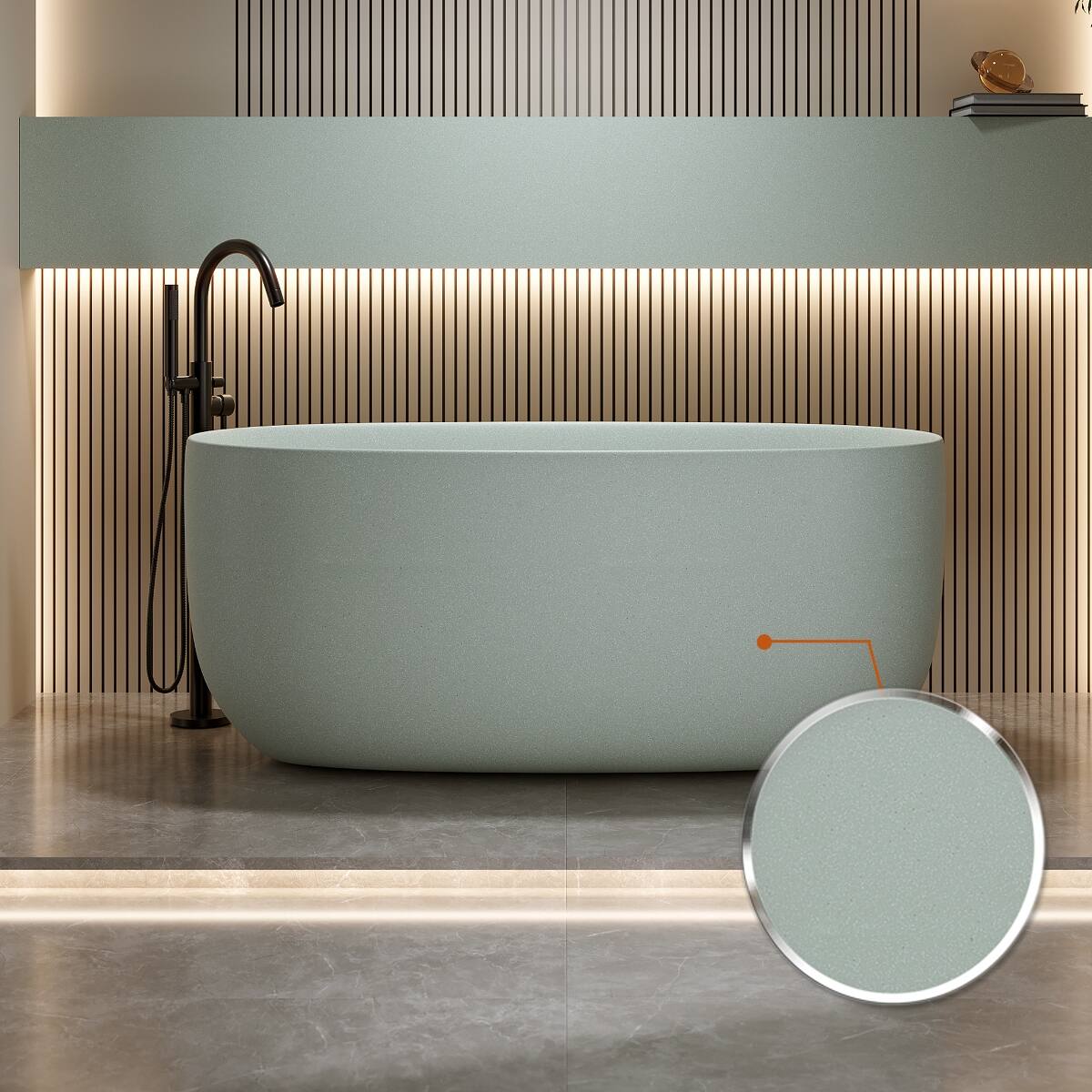 Angle. Loheer - Loheer 51 in Freestanding Solid Surface Soaking Bathtub with Overflow and Pop Up Drain Turquoise Green - Turquoise Green.