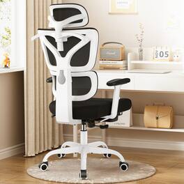 Brick Attic - Ergonomic Mesh Office Chair for Home and Office Use, with Adjustable Armrests, Headrest and Footrest - White