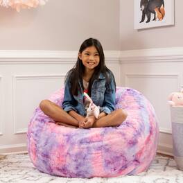 Jaxx - Saxx 3 Foot Bean Bag Chair - Faux Fur - Fun Colors, Unicorn Pink - Faux Fur - Unicorn Pink