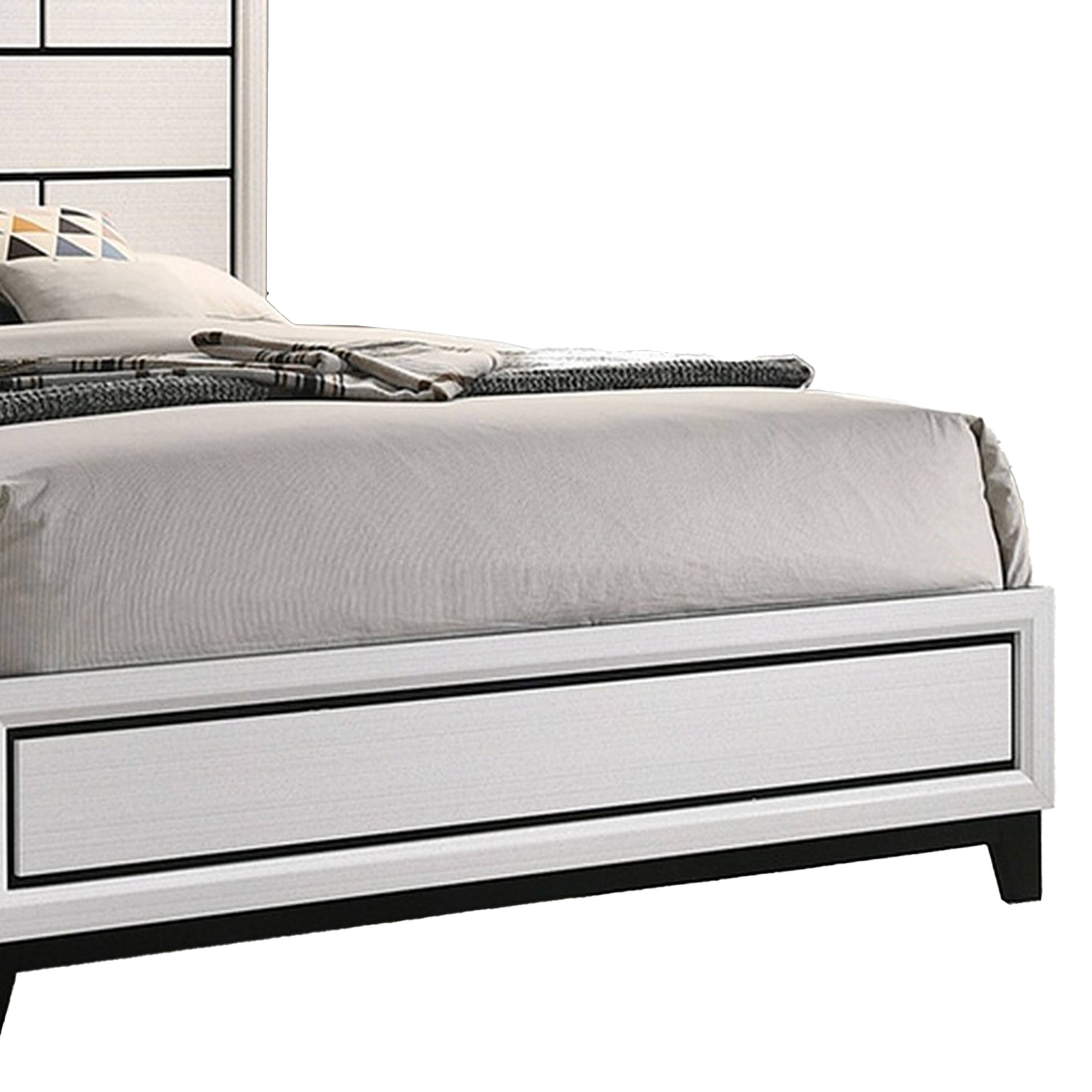 Alt View 1. Manhattan Lane - Erica Queen Size Bed, White and Black Wood Finish, Panel Style Headboard - White, Black, Nickel.