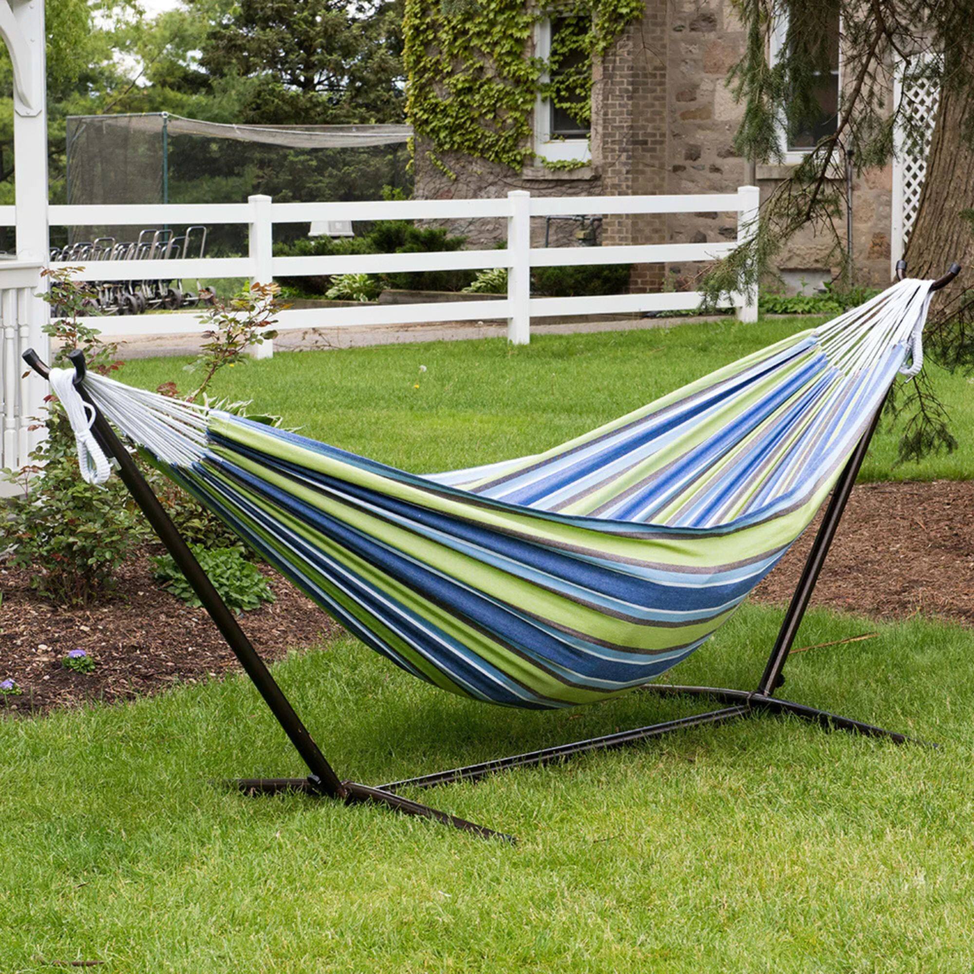 Alt View 4. Vivere - Vivere Double Cotton Hammock, Comfortable Daybed with Steel Stand, 9', Oasis - Oasis.