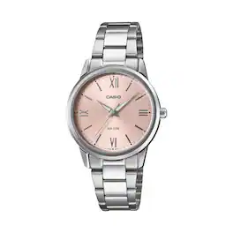Casio - Women’s Pink Dial Stainless Steel Dress Bracelet Watch - LTP-1303DD-4AVDF - Silver
