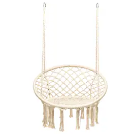 Gymax - Hammock Chair Hanging Cotton Rope Macrame Swing Chair Indoor Outdoor - Beige