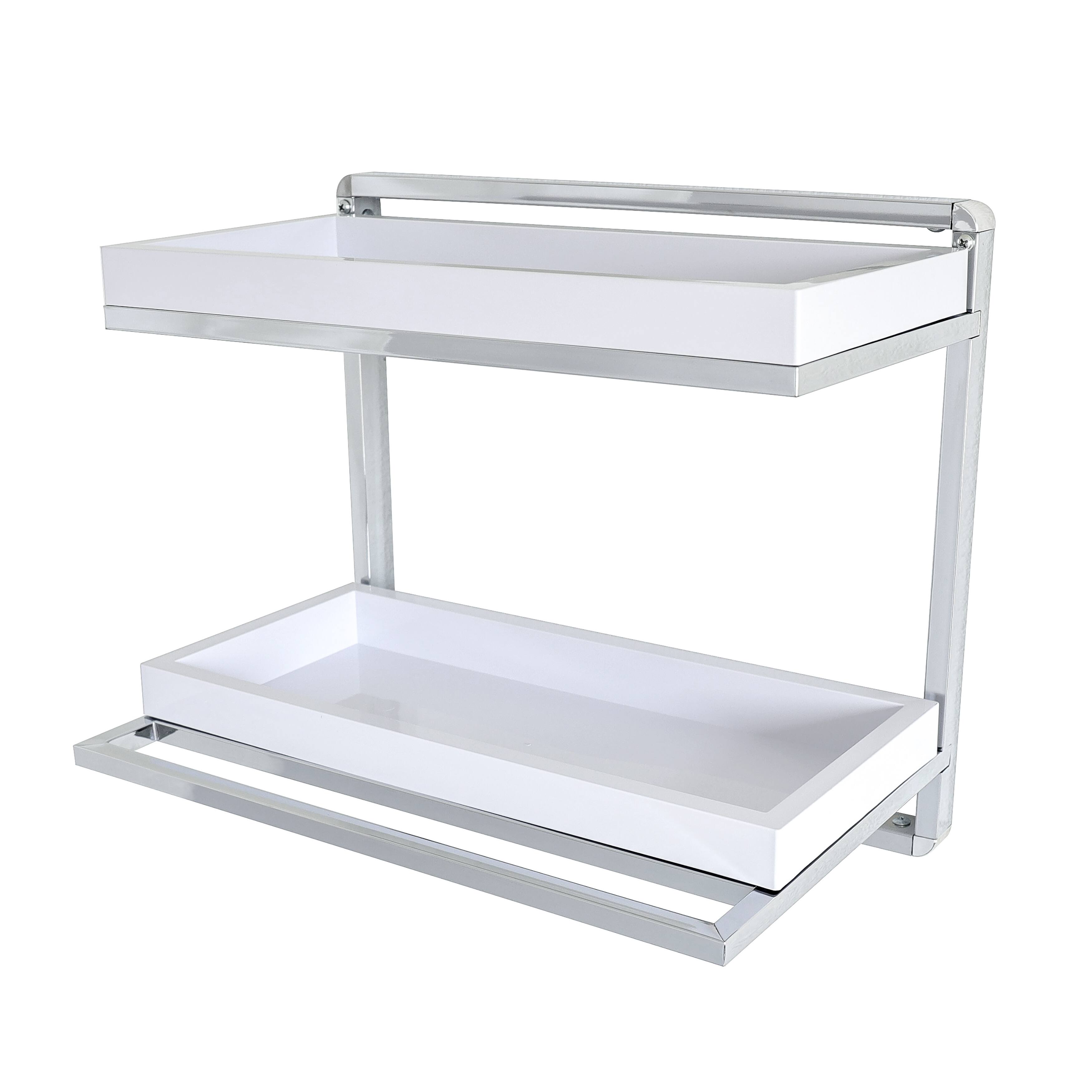 Danya B - Wall Mount 2-Tier Chrome Shelving Unit with Towel Rack and White Removable Trays - Silver