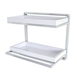 Danya B - Wall Mount 2-Tier Chrome Shelving Unit with Towel Rack and White Removable Trays - Silver
