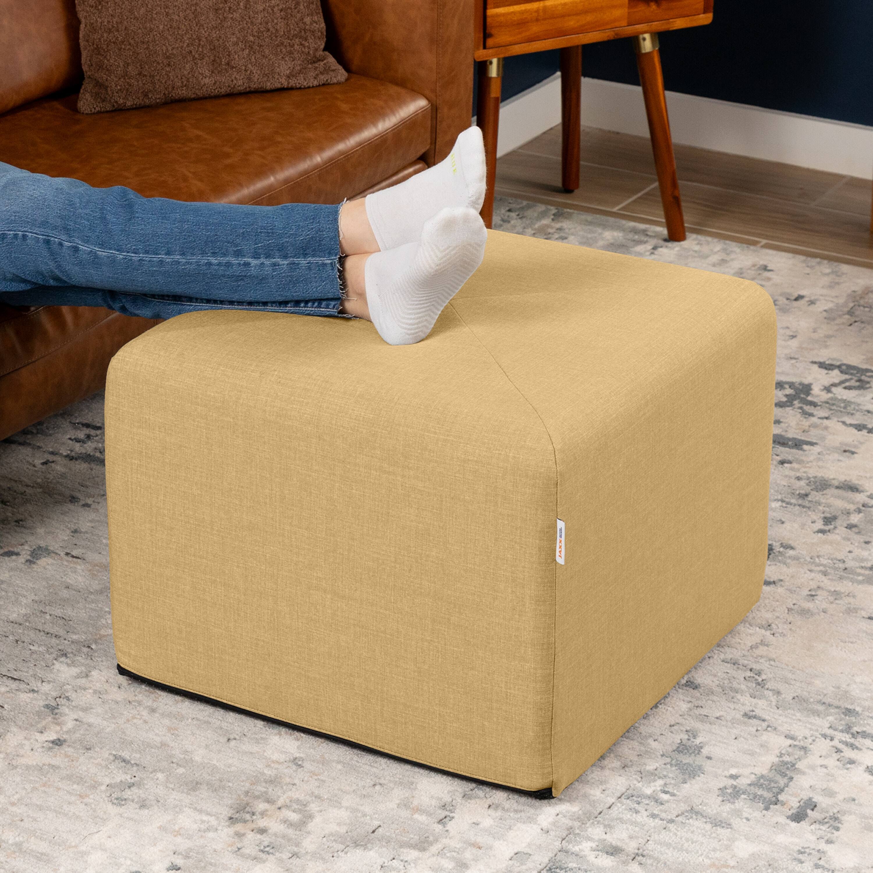 Angle. Jaxx - Jaxx Monroe Square Foam Ottoman with Stain Resistant Performance Fabric, Large (24 x 24 x 18), Wheat Gold - Wheat Gold.