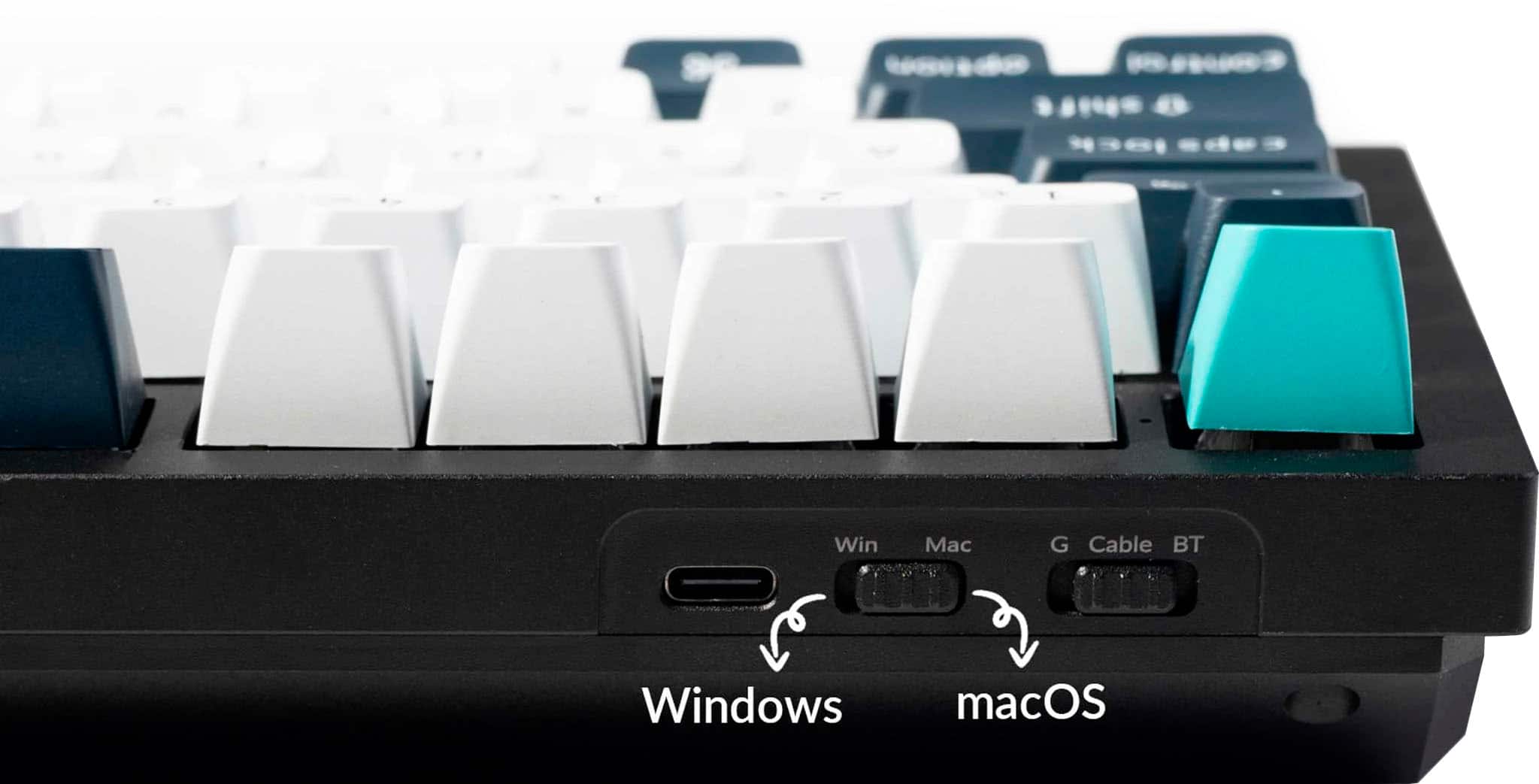 The text on the image should be grouped as follows:
* Win: Windows
* Mac: macOS
* G: G-Cable
* Cable: BT (Bluetooth)
* BT: Bluetooth
* Windows: macOS