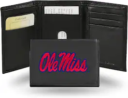 Rico Industries - Ole Miss Rebels Embroidered Black Leather Trifold Wallet - Multi