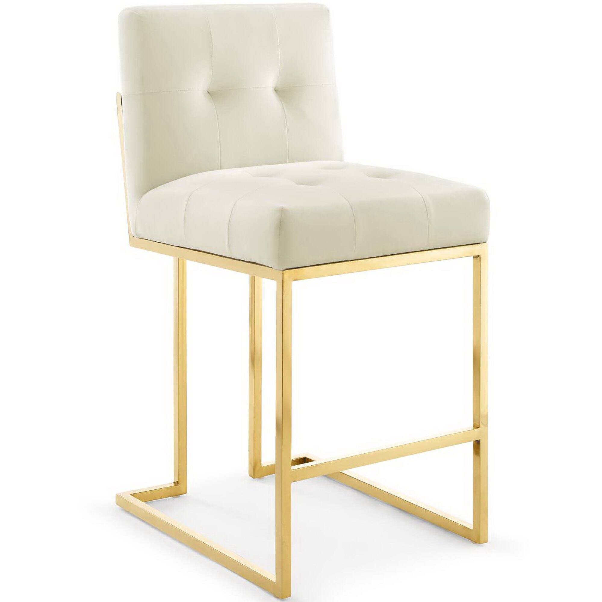 Angle. Modway - Privy Gold Stainless Steel Performance Velvet Counter Stool Set of 2 by Modway - White.