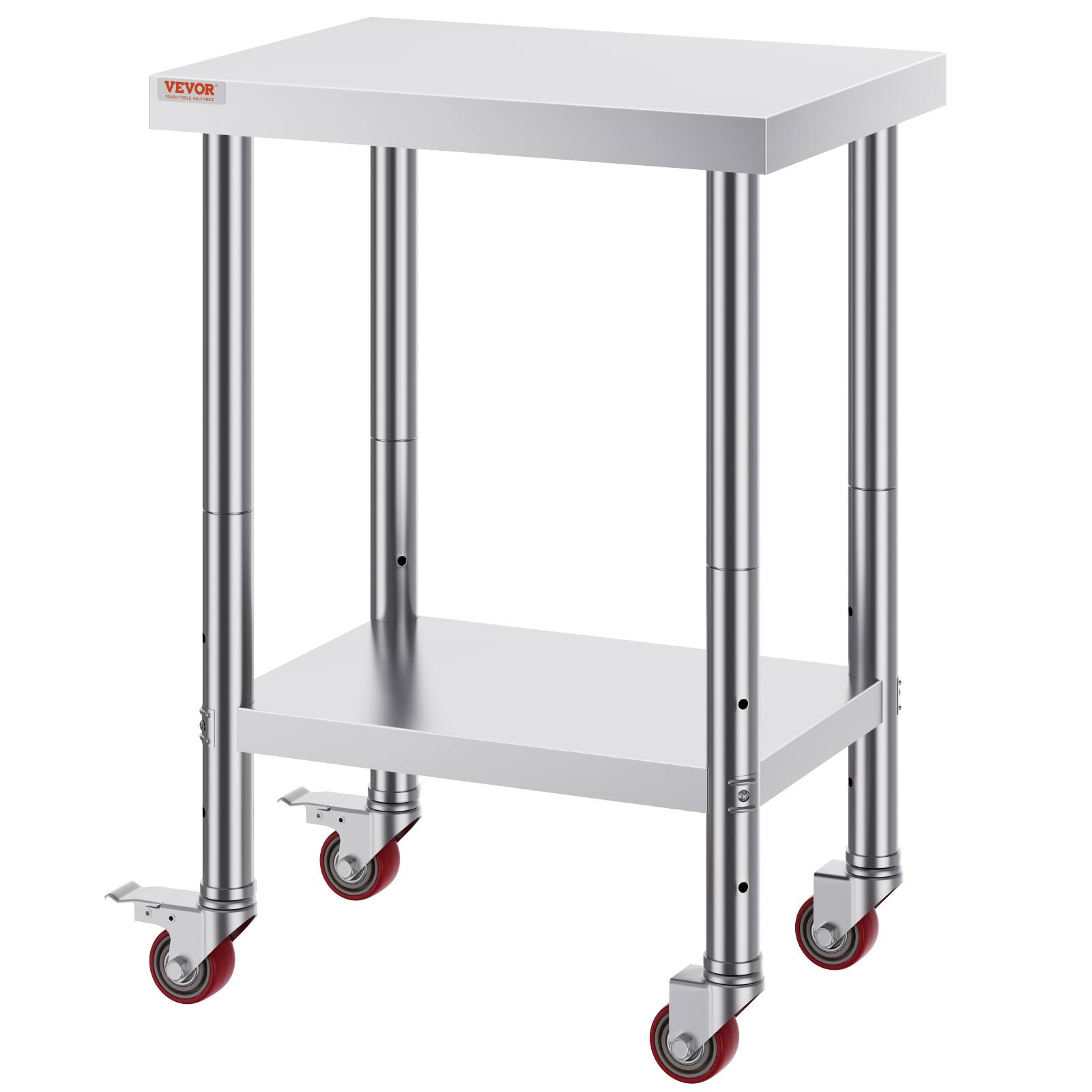 Alt View 5. VEVOR - Stainless Steel Work Table 24 x 18 x 34 Inch, 700 LBS Load Capacity with 4 Wheels - Sliver.